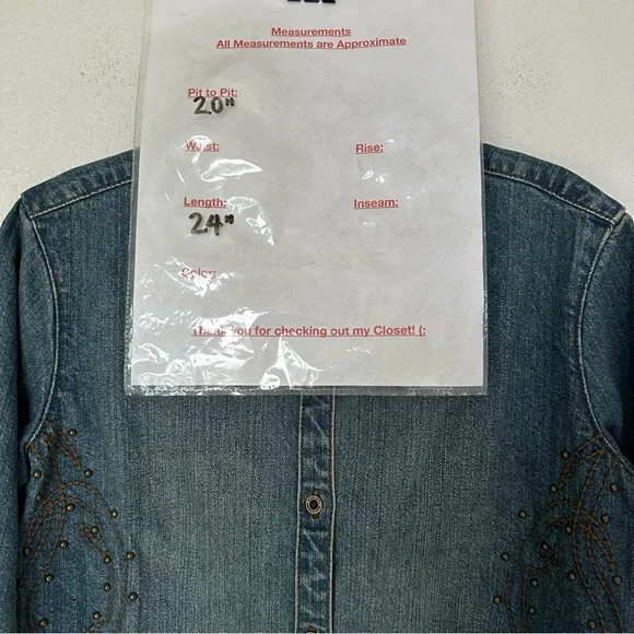 HARLEY DAVIDSON Studded & Embroidered Logo Denim Button Up Shirt in Blue Size M - Picture 5 of 5